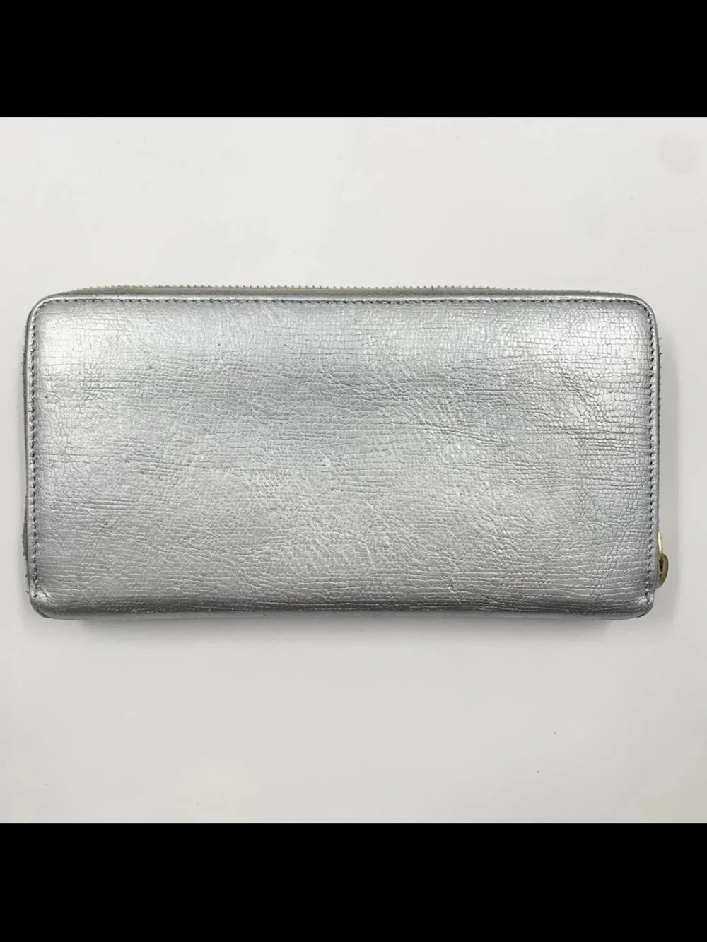 Saint Laurent Metallic Silver Leather Zip Wallet